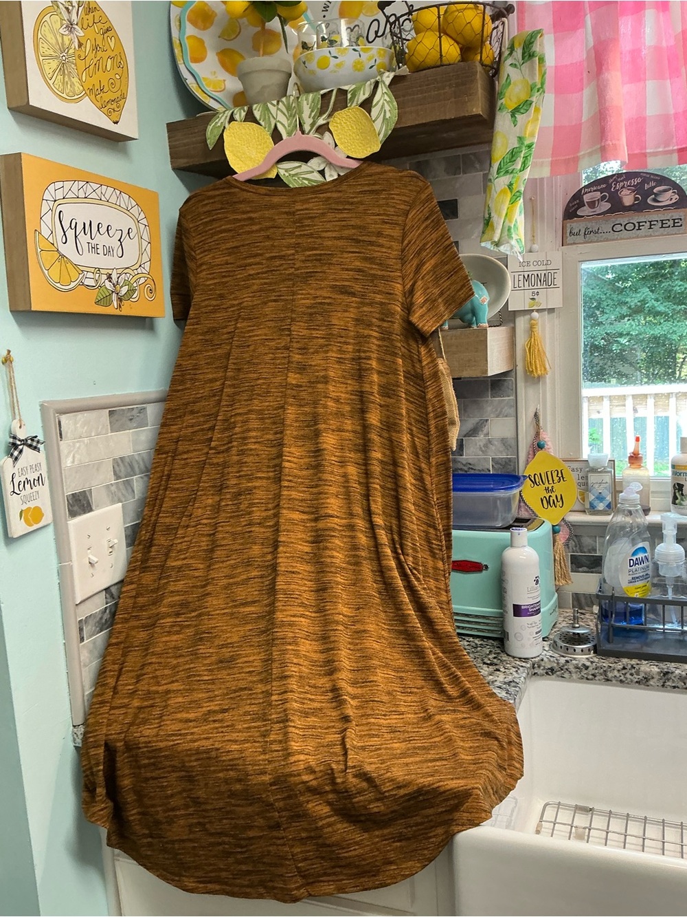 LuLaRoe Heathered Mustard and Black Short Sleeve Dress